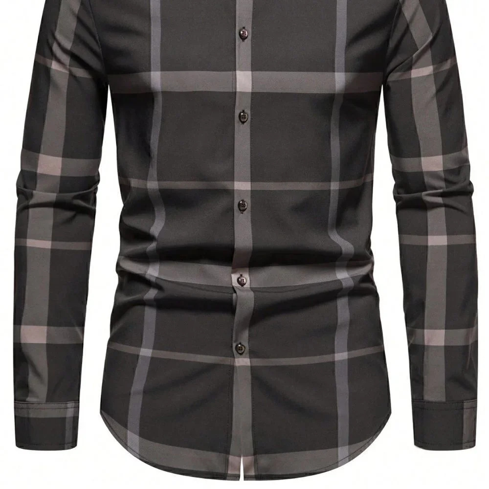 Black Casual Mens Plaid Print Shirt - Picture 4 of 5